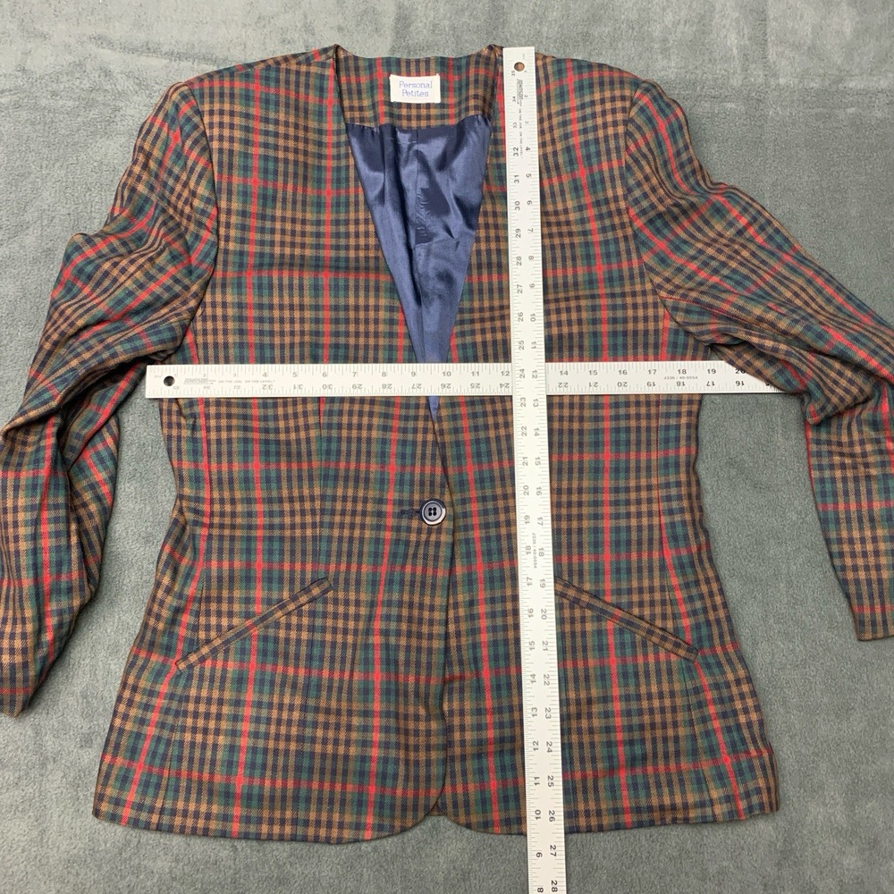Personal Petites Womens Vintage Blazer Plaid Sz 6 Petite Brown‎ Preppy Academia - Picture 4 of 4